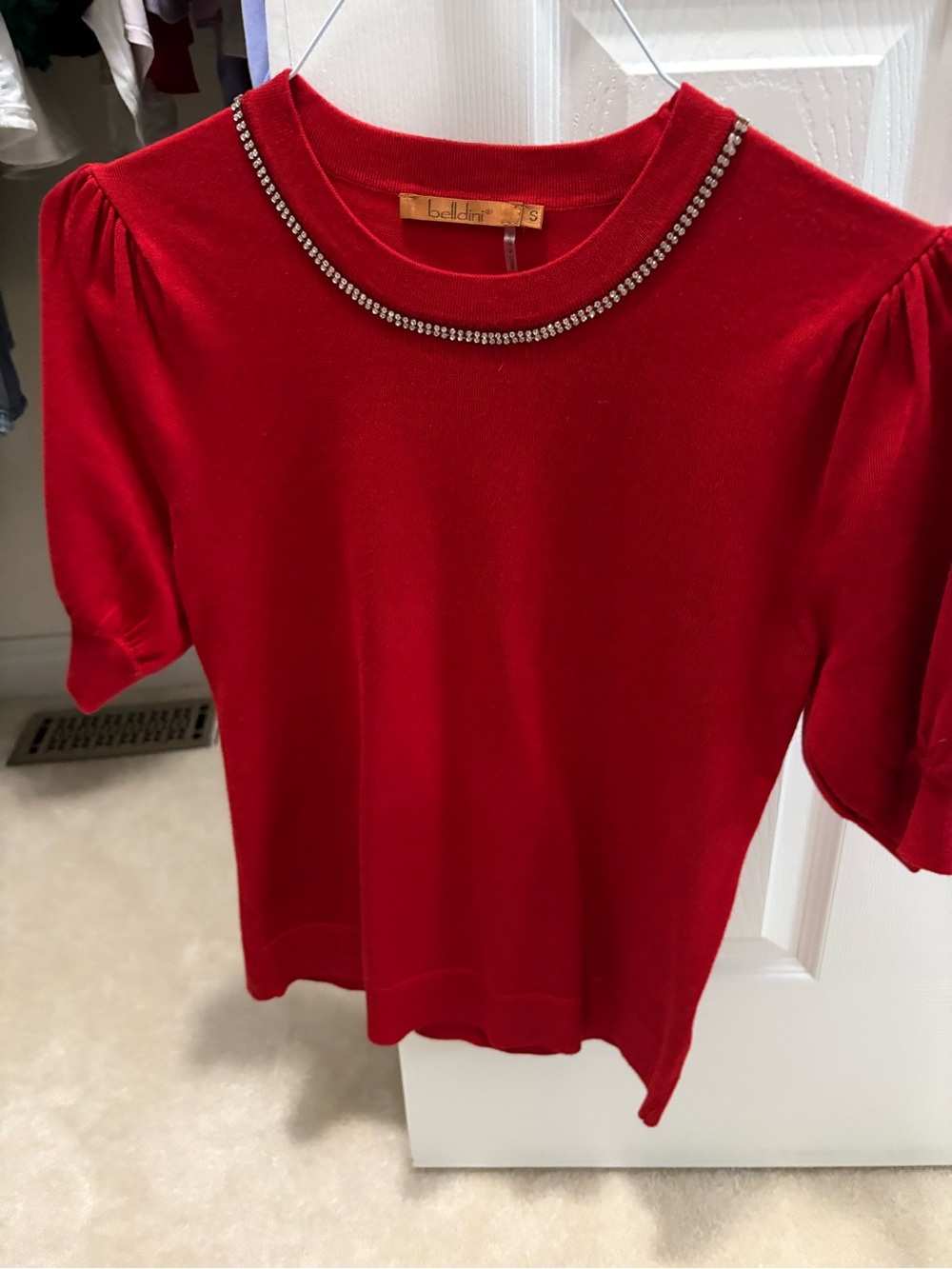 Belldini Red Short-Sleeve Jewel-Trim Crewneck Top
